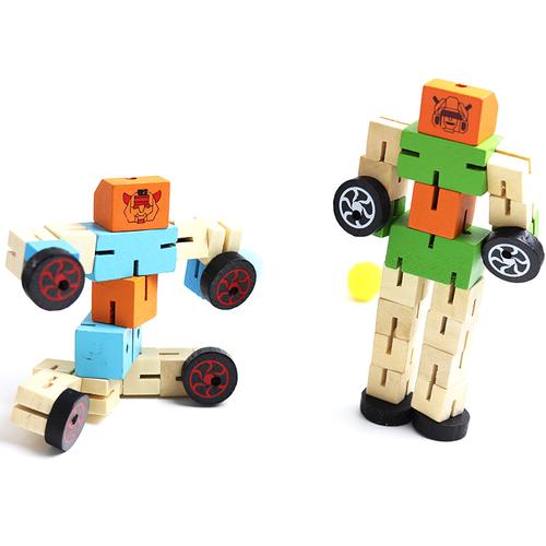 木制百变机器人儿童益智玩具木质大号变形金刚积木智力儿童机器人